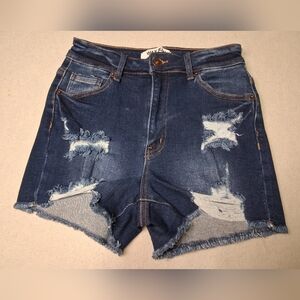 Wax Jean Women's Distressed Blue Jean Shorts